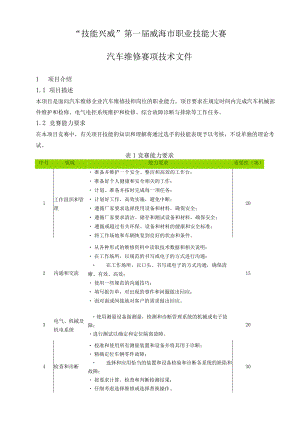 “技能兴威”第一届威海市职业技能大赛“汽车维修”赛项技术文件.docx