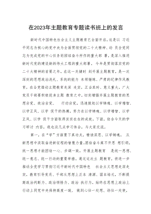 在2023年主题教育专题读书班上的发言范文汇编三篇.docx