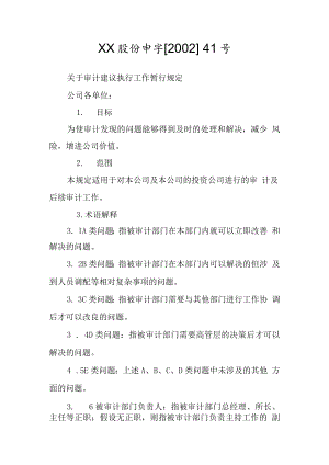 公司关于审计建议执行工作暂行规定.docx