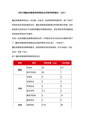 2023版糖皮质激素类药物临床应用指导原则重点（全文）.docx