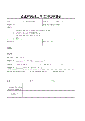 办公文档范本员工岗位调动审批表最佳.docx