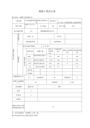 混凝土浇注记录复件工程文档范本.docx