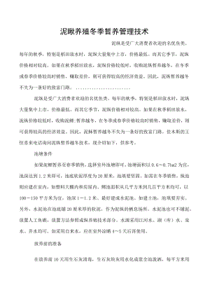 泥鳅养殖冬季暂养管理技术.docx