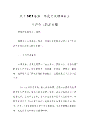 关于2023年第一季度民政领域安全生产会上的发言稿.docx