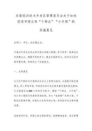 东营经济技术开发区管理委员会关于加快促进市场主体“个转企”“小升规”的实施意见.docx