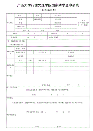 照片1寸免冠需打印不可粘贴广西大学行健文理学院国家助学金申请表.docx