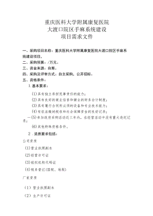 重庆医科大学附属康复医院大渡口院区手麻系统建设项目需求文件.docx