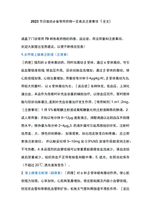 2023节日值班必备常用药物一览表及注意事项（全文）.docx