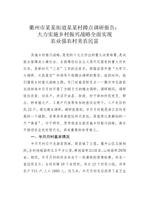 衢州市某某街道某某村蹲点调研报告：大力实施乡村振兴战略全面实现农业强农村美农民富.docx