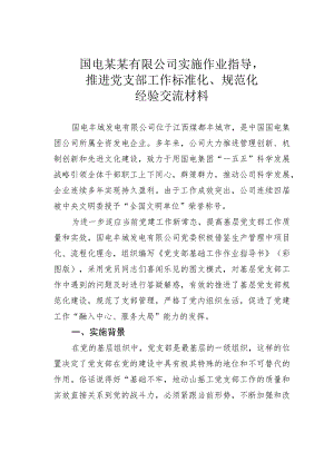 国电某某有限公司实施作业指导推进党支部工作标准化、规范化经验交流材料.docx