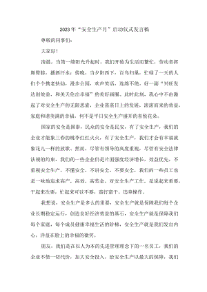 国企单位2023年“安全生产月”启动仪式发言稿 （汇编5份）.docx