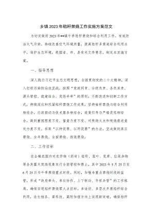 乡镇2023年秸秆禁烧工作实施方案范文.docx