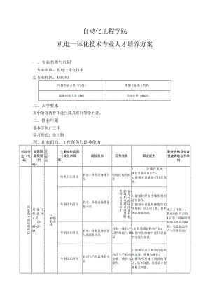 自动化工程学院-2022级专业人才培养方案-机电一体化技术专业.docx