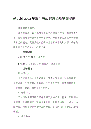 实验幼儿园2023年端午节放假通知及温馨提示七篇.docx