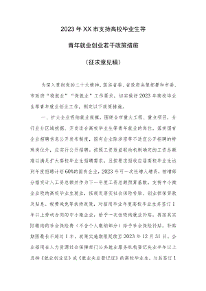 2023年XX市支持高校毕业生等青年就业创业若干政策措施（征求意见稿）.docx