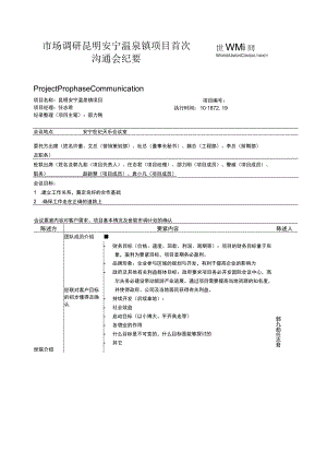 市场调研昆明安宁温泉镇项目首次沟通会纪要.docx