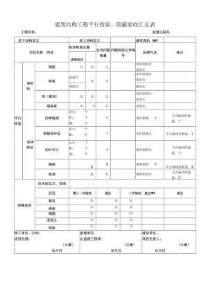 建筑结构工程平行检验、隐蔽验收汇总表.docx