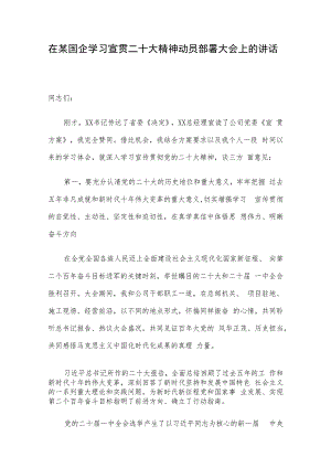 在某国企学习宣贯二十大精神动员部署大会上的讲话.docx