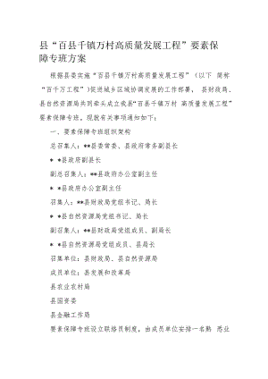 县“百县千镇万村高质量发展工程”要素保障专班方案.docx