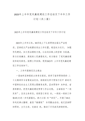 2023年上半年党风廉政建设工作总结及下半年工作计划(共二篇).docx