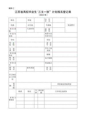 江苏省2023年高校毕业生“三支一扶”计划报名登记表.docx