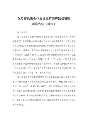 XX市供销合作总社社有资产监督管理实施办法（试行）.docx
