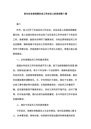 县长在全县校园安全工作会议上的讲话稿5篇.docx