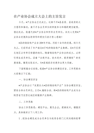 在产业协会成立大会上的主旨发言.docx