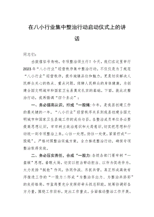 在八小行业集中整治行动启动仪式上的讲话.docx