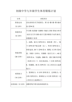 初级中学九年级学生体育锻炼计划.docx