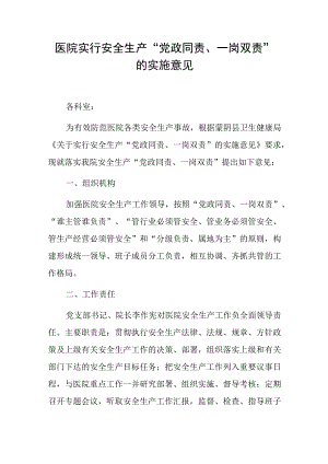 医院实行安全生产“党政同责、一岗双责”的实施意见.docx
