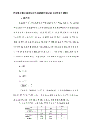 2023年事业编考试综合知识调研测试卷（含答案及解析）.docx