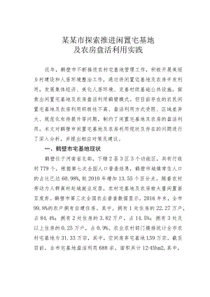 某某市探索推进闲置宅基地及农房盘活利用实践.docx