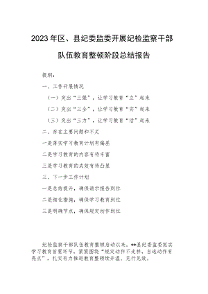 2023年区、县纪委监委开展纪检监察干部队伍教育整顿阶段总结报告.docx