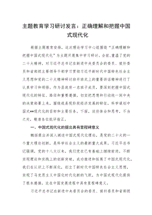 主题教育学习研讨发言：正确理解和把握中国式现代化（3篇）.docx