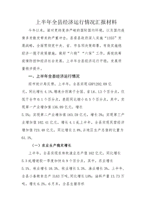 上半年全县经济运行情况汇报材料.docx