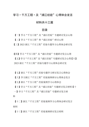 （13篇）学习“千万工程”及“浦江经验”心得体会发言材料.docx
