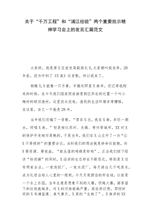 关于“千万工程”和“浦江经验”两个重要批示精神学习会上的发言汇篇范文.docx
