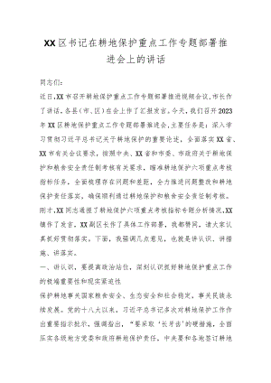XX区书记在耕地保护重点工作专题部署推进会上的讲话.docx