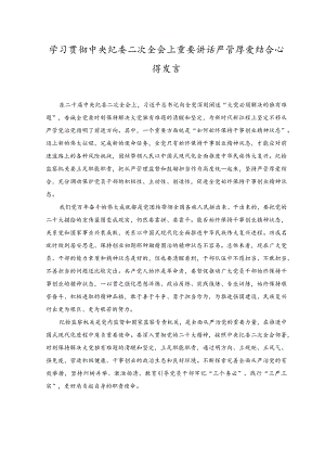 2023年7月学习贯彻中央纪委二次全会上重要讲话严管厚爱结合心得发言.docx