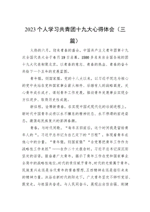 2023个人学习共青团十九大心得体会（三篇）.docx