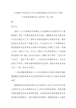 在2023年市委农村工作会议暨巩固脱贫攻坚成果与乡村振兴有效衔接推进会上的讲话(共二篇).docx