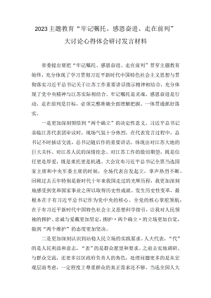 2023主题教育“牢记嘱托、感恩奋进、走在前列”大讨论心得体会研讨发言材料（5篇）.docx