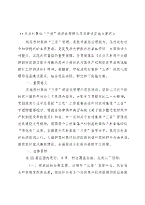 县农村集体三资规范化管理示范县建设工作实施方案.docx
