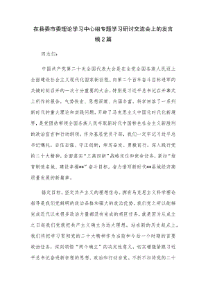 在县委 市委理论学习中心组专题学习研讨交流会上的发言稿2篇.docx