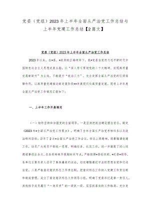 党委（党组）2023年上半年全面从严治党工作总结与上半年党建工作总结【2篇文】.docx