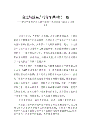 奋进与担当齐行芳华共时代一色——青年干部学习共青团十九大精神心得体会.docx