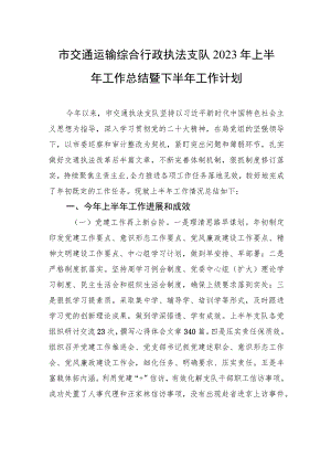 市交通运输综合行政执法支队2023年上半年工作总结暨下半年工作计划（20230628）.docx
