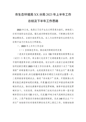 市生态环境局XX分局2023年上半年工作总结及下半年工作思路（20230629）.docx