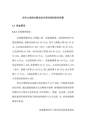 农村土地综合整治试点项目规划投资估算.docx